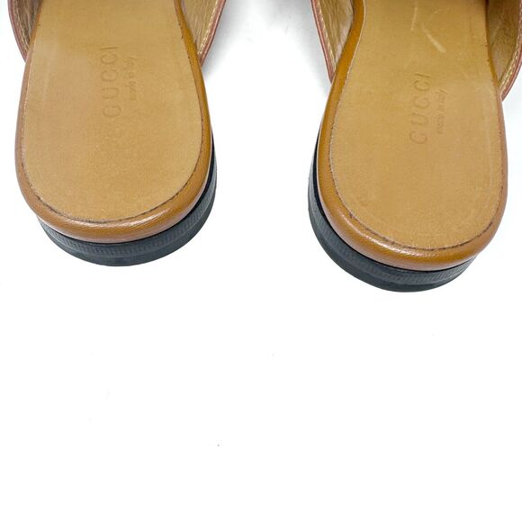 GUCCI Princetown Loafers Tan Brown Mules Shoes Slippers Horsebit EU 35.5 US 5.5 - Picture 6 of 13